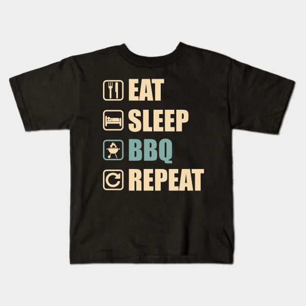 Eat Sleep BBQ Repeat - Funny BBQ Lovers Gift Kids T-Shirt by DnB